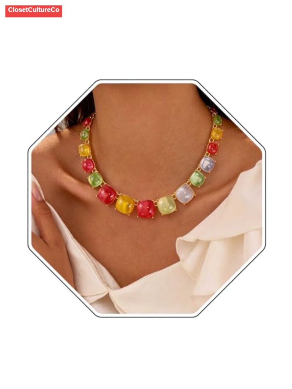 Chunky Beaded Statement Heart Choker Necklace Lightweight Boho Summer Beach